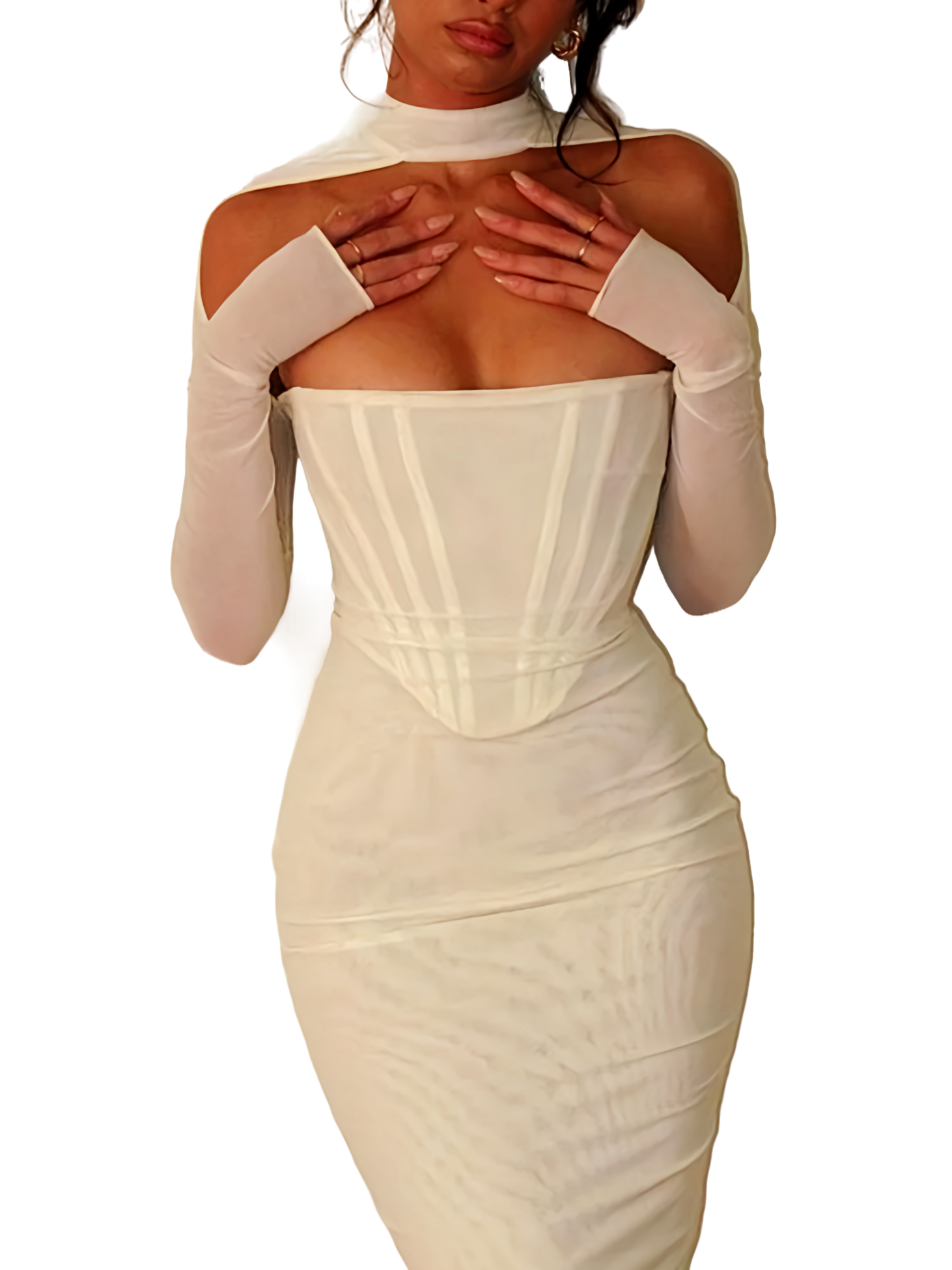 white christmas dresses Long Sleeve Lace Corset Mini Dress in White White / Large white christmas dresses Long Sleeve Lace Corset Mini Dress in White White / Large